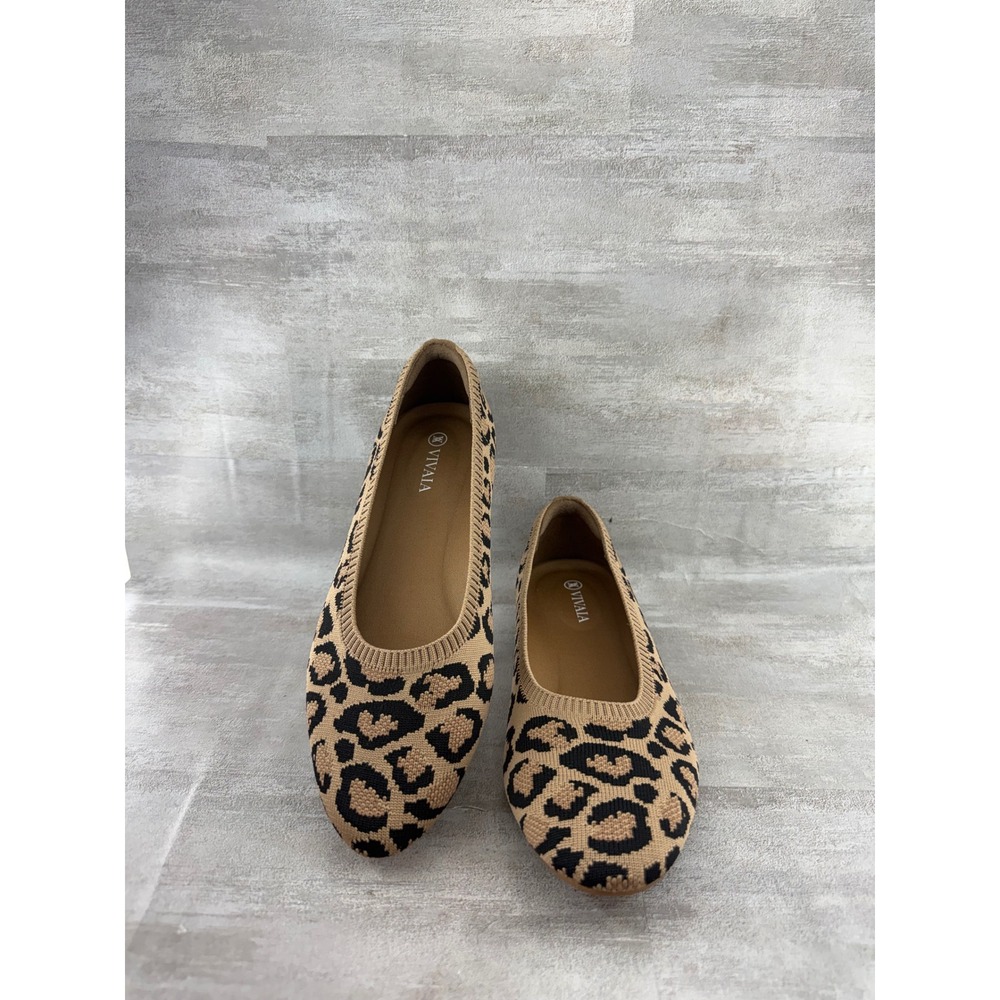 Vivaia Aria 5 Pointed Toe Leopard Print Knit Flats Women Sz EU 37 Tan Black
